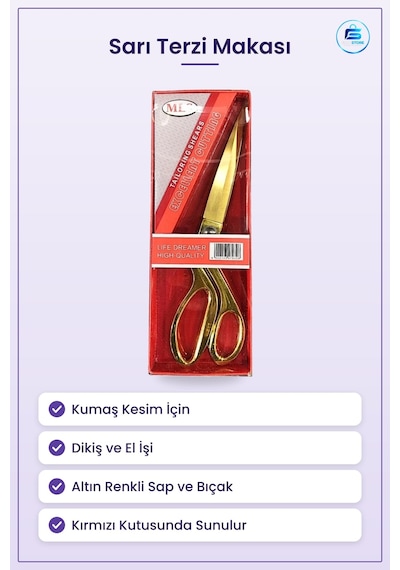 Sarı Terzi Makası Altın Renkli Kumaş Kesim Dikiş Ev Atölye Profes