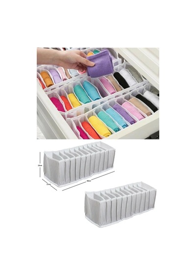 2 Adet Dolap Ve Çekmece İçi Çok Amaçlı Düzenleyici Medium-m Boy Kumaş 45 X 20 Gri Diğer