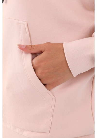 Maraton Sportswear Oversize Kadın Kapşonlu Uzun Kol Basic Pudra Sweatshirt 21908-pudra Pudra