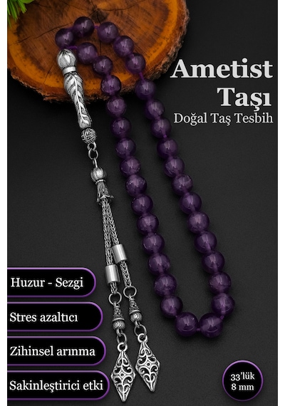 Ametist Tesbih Erkek Doğal Taş Ametist Tesbih 8 Mm Bt023 Mor