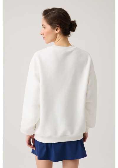 Los Ojos Ekru Geniş Kalıp Bisiklet Yaka Sweatshirt Crew Neck Ekru Ekru
