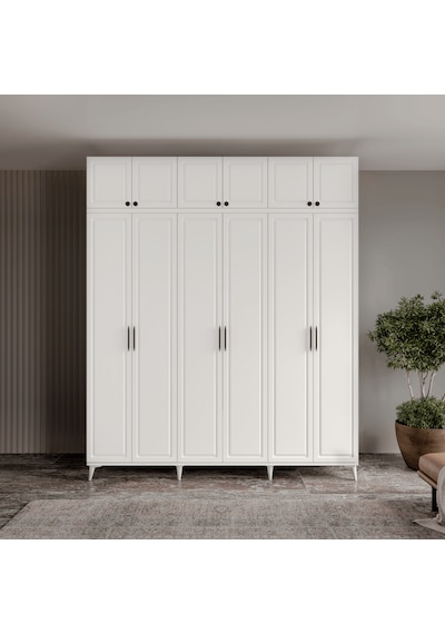 Guneystore Milas 6 Kapaklı Komple Mdf Ayaklı Yüklüklü Gardırop