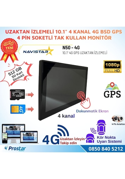 Uzaktan İzlemeli 10.1 İnç Dokunmatik 4 Kanal 4g Gps Bsd Kör Nokta Uyarı Sistemli Monitör