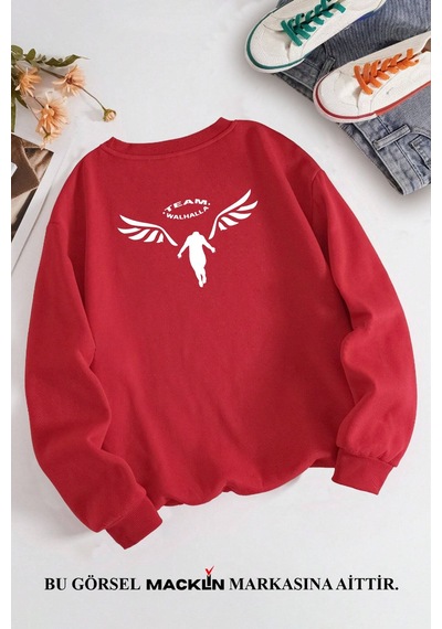 Macklin Unisex Kadın Erkek Team Walhalla Özel Tasarım Baskılı Bisiklet Yaka Sweatshirt Kırmızı Mck1319 Kırmızı