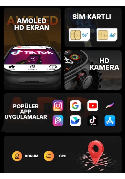 Wearfitpro Hw Ultra 3 Call Btk Sim Kartlı Kameralı Yapay Zeka Android Amoled Ekran Akıllı Saat