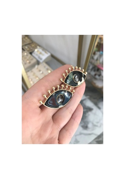 Taş Detaylı Siyah Göz Model Küpe