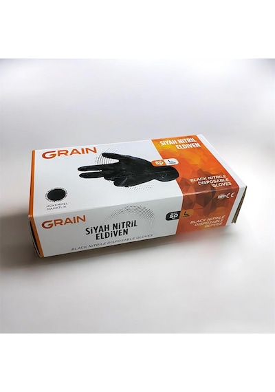 Graın Siyah Nitril Eldiven L 50 Adet