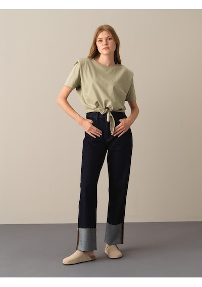 Xint Yeşil Oversize Bisiklet Yaka Pamuk Tişört 602270