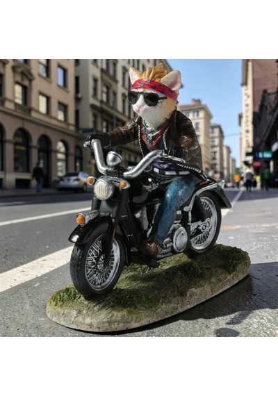 Dekoratif Motorsikletli Kedi Biblo Wise Veronese Poliresin Eğlenceli Figür 14 Cm .