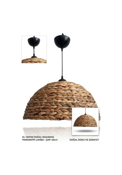 İma Organik El Örmesi Avize - Muz Ağacı Lifli Modern Sarkıt 40 Cm E27 Duy Ahşap