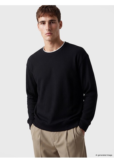 Lcw Vision Siyah Bisiklet Yaka Fitilli Erkek Sweatshirt