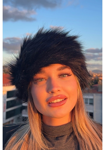 Mollycrush Kadın Siyah Peluş Kürk Şapka Rus Tarzı Premium Kışlık Model Siyah
