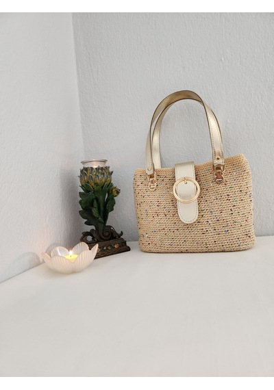 Fikriharika Design Party Model, Gold Parlak Detaylı, Işıltılı, Kadın El Çantası Bej