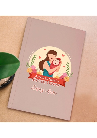 Bk Gift Kişiye Özel İsimli Dtf Anneler Günü Tasarımlı Pembe Sert Kapaklı Defter-1, Anneye Hediye Kobitmeyencom30647 Bk Gift