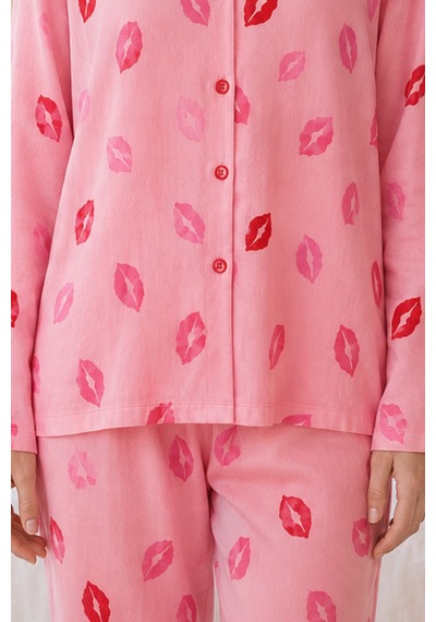 Kadın Dudak Desenli Pembe Pijama Takımı 4677