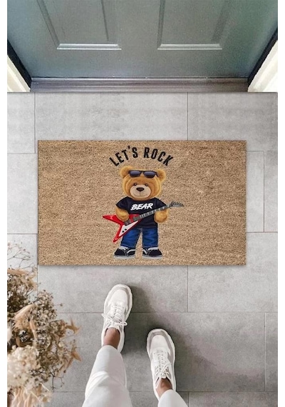 Bej Kapı Önü Paspası Let's Rock Ayıcık Desen K-3322 Renkli