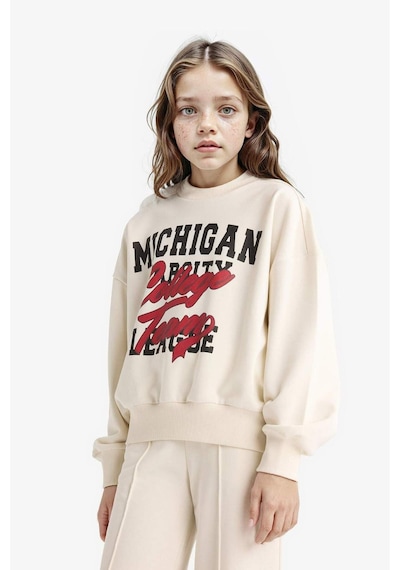 Defacto Kız Çocuk 2li Takım Baskılı Sweatshirt Eşofman Altı F2564a825auer238 Ekru