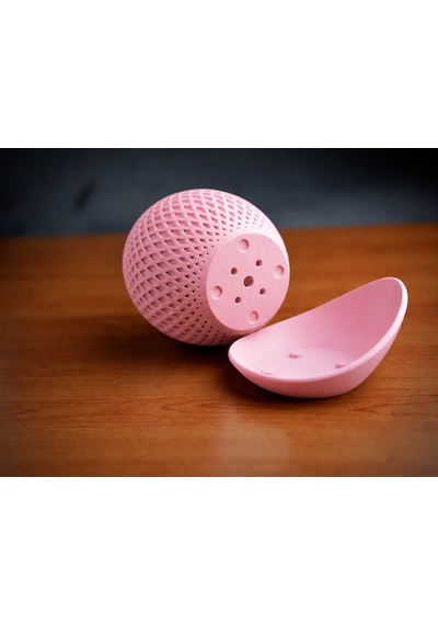 3d Baskı Küre Saksı - Kafes Dokulu İki Parçalı Dekoratif Saksı - Pembe-pembe