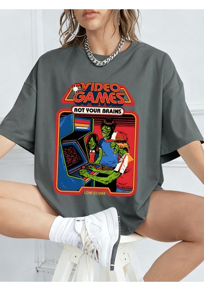 Noıssey Urban Pop Graphic Kadın Tişört Koleksiyonukod 5618 Füme