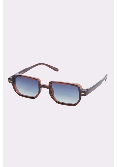 Unisex Geometrik Çerçeve Kahverengi Çerçeve Uv 400 Korumalı Güneş Gözlüğü-51569 Çok Renkli