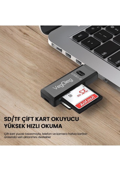 Usb 2.0 Sd Ve Micro Sd Hafıza Kart Okuyucu Beyaz