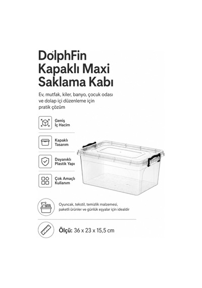 8 Litre Kapaklı Maxi Saklama Kabı Çok Amaçlı Düzenleyici Kutu Şeffaf