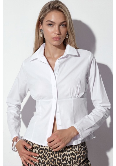 Hiccup Bdart Fitted Poplin Düğmeli Kısa Gömlek Beyaz