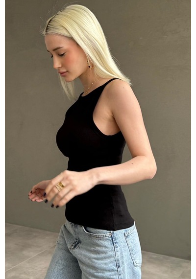 Madmext Siyah Biyeli Vücudu Saran Fitilli Modern Kesim Atlet Mg2681 Siyah
