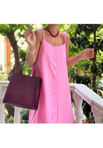 Lasorella Butik İnce Askılı Ayrobin Kumaş Uzun Elbise