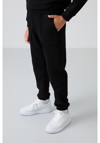 Tommylife Tommy Life Siyah Pamuklu Kalın İçi Tüylü Yumuşak Dokulu Standart Fit Baskılı Erkek Çocuk Eşofman Takım - 11257 Siyah