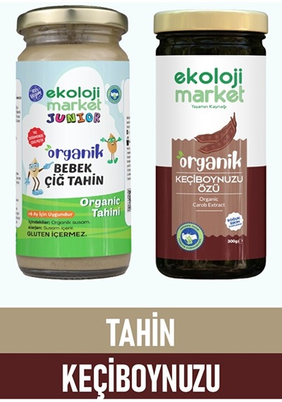 Ekoloji Market Organik Çiğ Tahin 230 G + Organik Keçiboynuzu Özü 300 ML