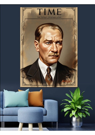 Time Kapak Ve Mustafa Kemal Atatürk Dekoratif Kanvas - Mdf Ahşap Tablo