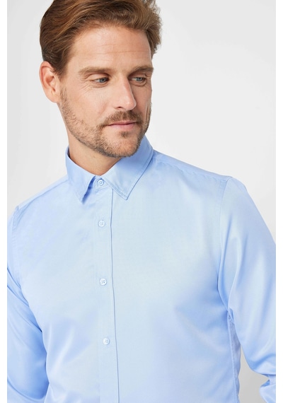 Tudors Slim Fit Uzun Kollu Kolay Ütü Teri Emen Nefes Alan Doku Kravatlık Dört Mevsim Mavi Erkek Gömlek-24892 Mavi