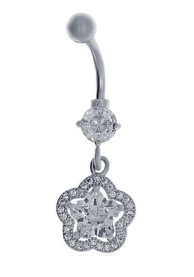 Kadın Çiçek Model Taşlı Sallantılı Piercing Gümüş