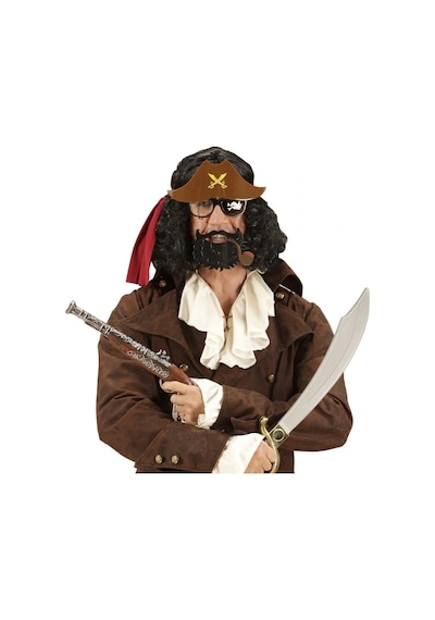 Kahve Renk Şapkalı Siyah Sakallı Lu Jack Sparrow Denizci Kor Yetişkin