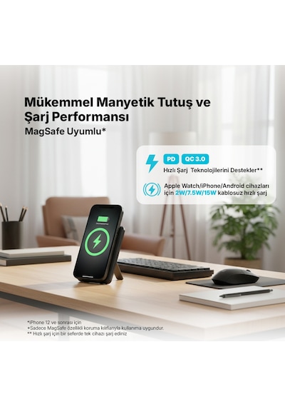 Recharger M 5.000mah Magsafe Uyumlu Pd 20w Lightning Ve Usb-c Dahili Kablolu Stantlı 2bb236s Renkli