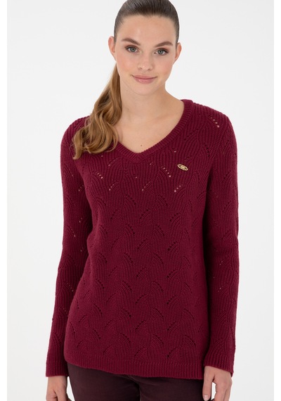 U.S. Polo Assn. Kadın Vişne V Yaka Kazak 50297399-VR223