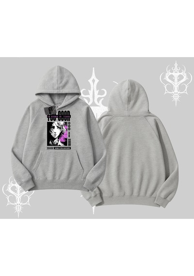 Startmore Kapşonlu Sweatshirt Too Good Anime Girl Grafik Baskılı Gri