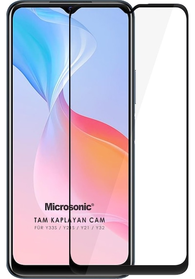 Microsonic Vivo Y21s Tam Kaplayan Temperli Cam Ekran Koruyucu Siyah