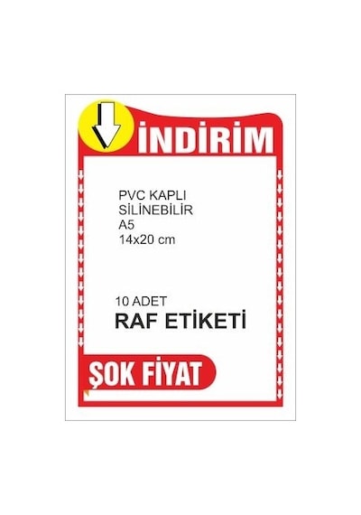 Silinebilir Pvc Kaplamalı A5 14X20 cm Indirim Etiketi Raf Önü Eti