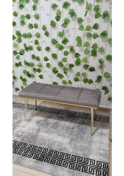Özcan Metal Gold Metal Ayaklı Metal Kasalı Bench Mutfak Salon Antre Yatak Odası Balkon Puf Bank Gri