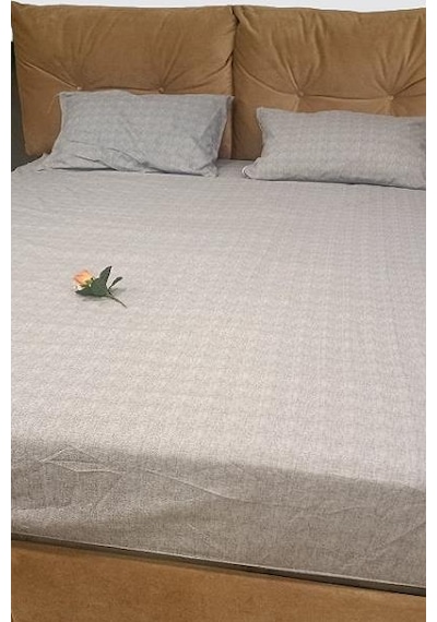 1448bng90298çarşaf Fıtted Çift Kişilik Keten Tarzı Pamuk Kumaş 2yastık Kılıflı Buz Gri Elyapım