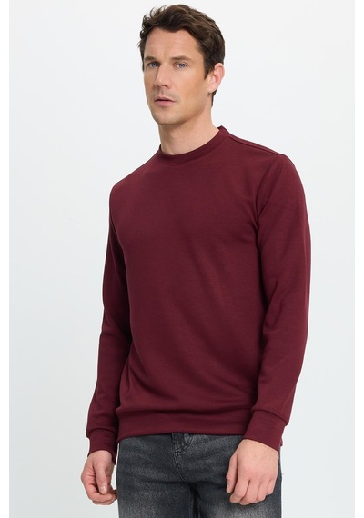 Tudors Erkek Relax Fit Rahat Kesim Uzun Kollu Ekstra Yumuşak Bisiklet Yaka Bordo Sweatshirt-41868 Bordo