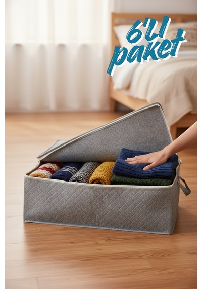 Keçe Gri Baza Altı Düzenleme Hurcu, 60x45x22cm, Kalın Fermuar Ve Kulplu Dizayn Keçe 60 X 45 Gri Tr Diğer