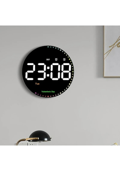 Hpytech 10 İnç Yuvarlak Led Dijital Duvar Saati Uzaktan Kumandalı Siyah