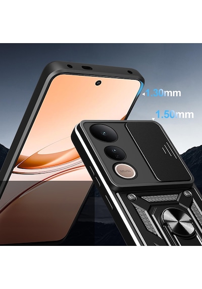 Vivo V50 Lite 4g Kılıf Magnetik Standlı Kamera Korumalı Zore Sürgülü Vega Kapak Siyah