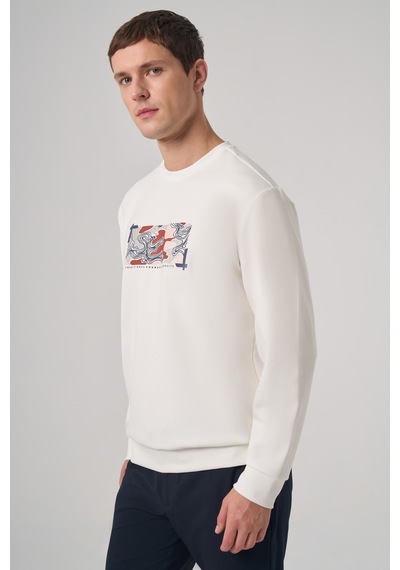 Morven Erkek Ekru Trend Baskılı Bisiklet Yaka Sweatshirt 26ks063007454 Ekru