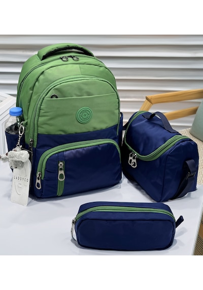 Suya Dayanıklı İlk Okul Çantası 3'lü Seti Unisex Çocuk İlkokul Çantası Ldc-8010 Yeşil-laci Yeşil