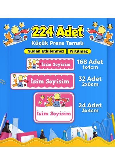 Küçük Prens Temalı Okul Kreş Kişiye Özel İsim Etiket Seti - Model 77 Çok Renkli