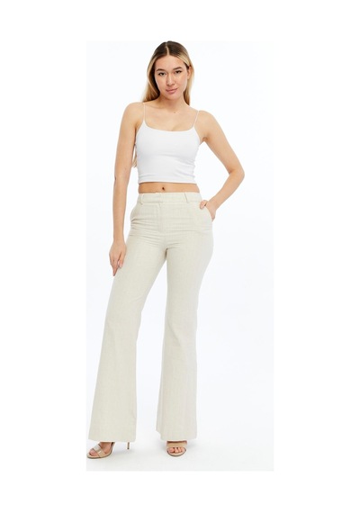 Selectmoda Kadın Keten İspanyol Paça Pantolon Krem